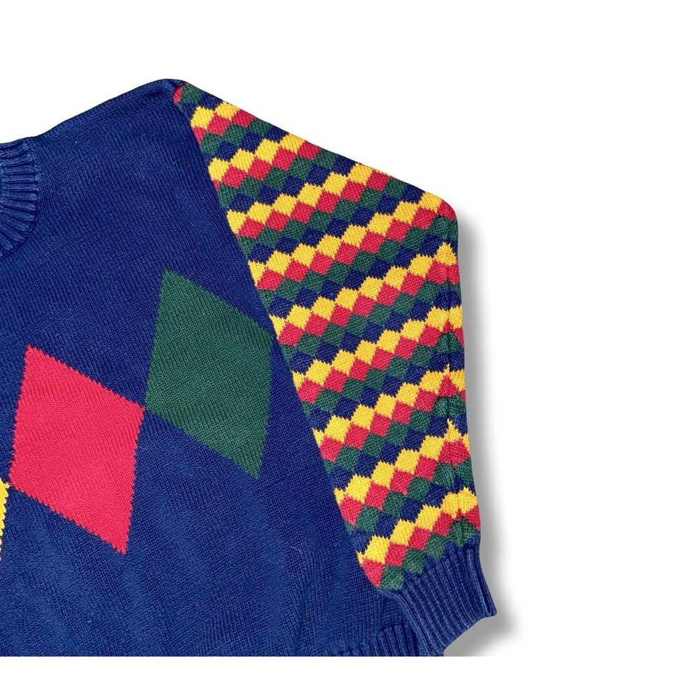 VTG Tommy Hilfiger Sweatshirt Size Medium Argyle Multicolor Cotton Knit Sweater - Picture 3 of 7